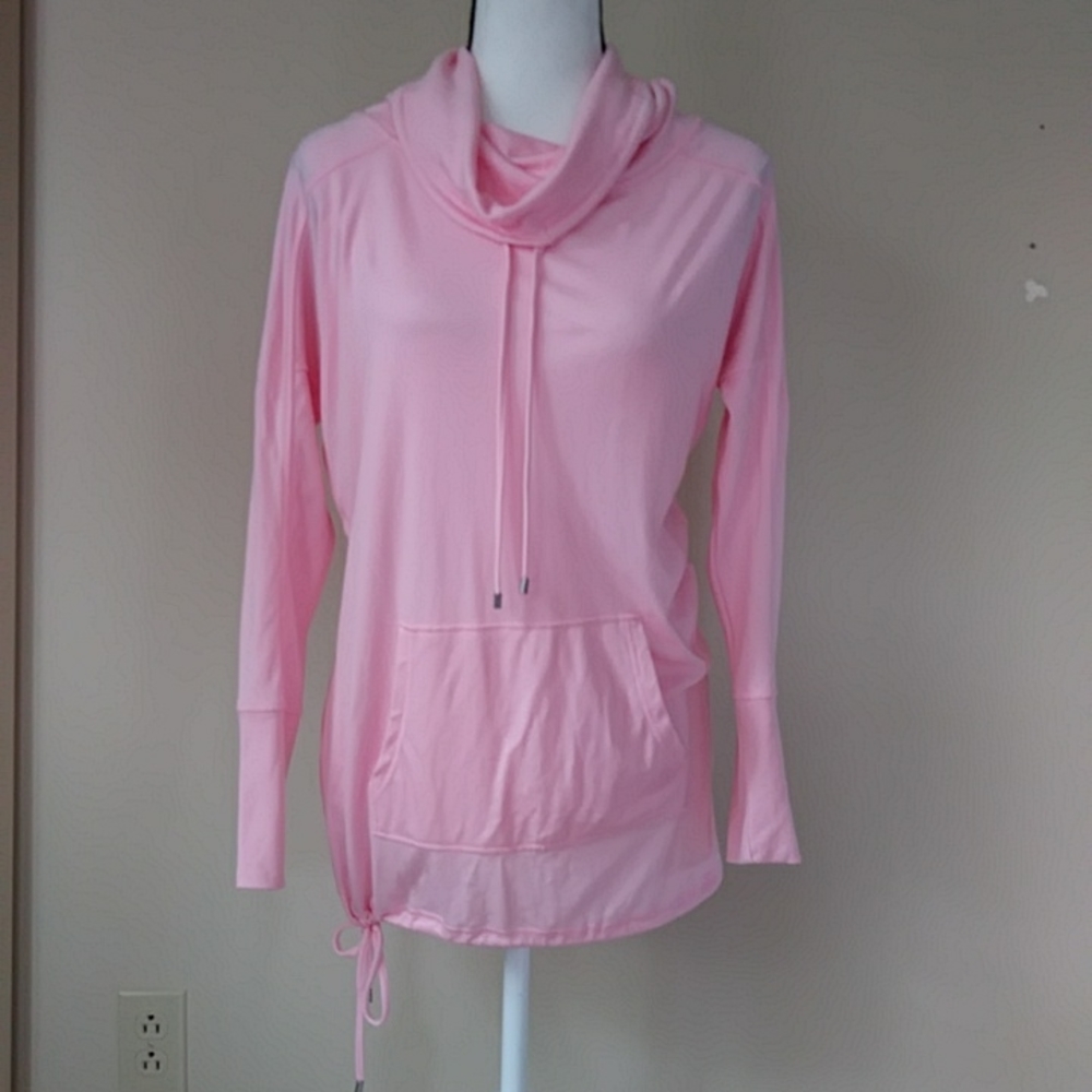 Cato Lyocell Cowl Neck Drawstring Kangaroo Pouch Top S Pink